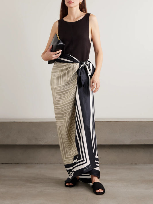 Image of Swimwear. Product name - Nixie Striped Silk Satin-twill Pareo in Cream colour by brand - Joseph