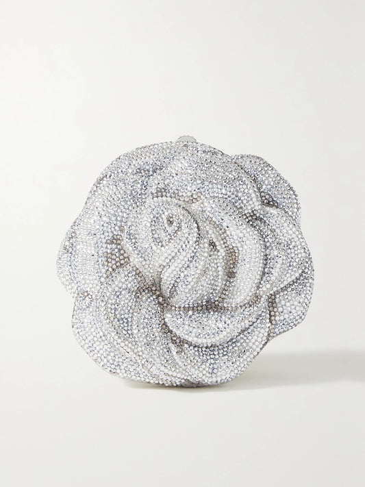 Judith Leiber Couture Rose Desiree Crystal-embellished Silver-tone Clutch