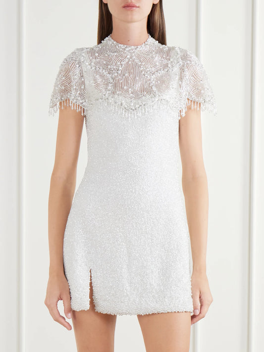 Clio Peppiatt Selkie Fringed Bead-embellished Silk-organza Cape