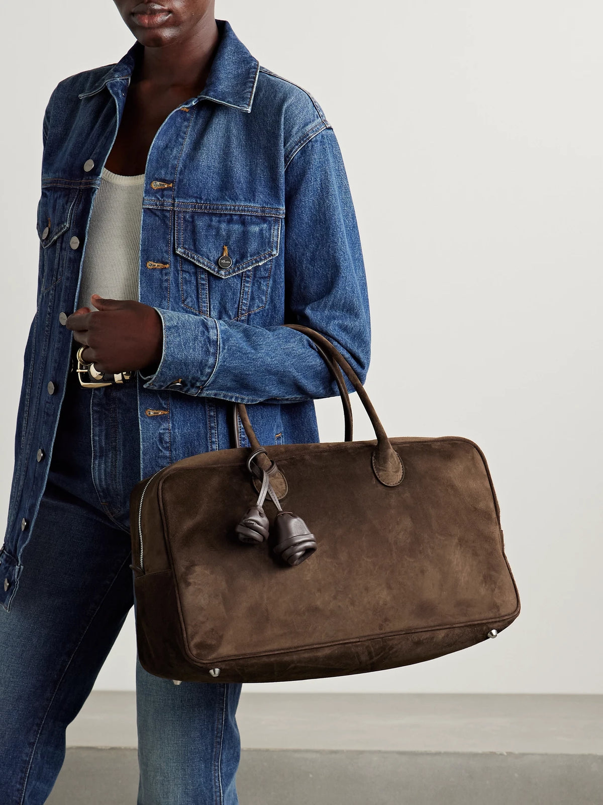 Image of Bags. Product name - Brigitte Large Leather-trimmed Suede Tote in Brown colour by brand - Magda Butrym