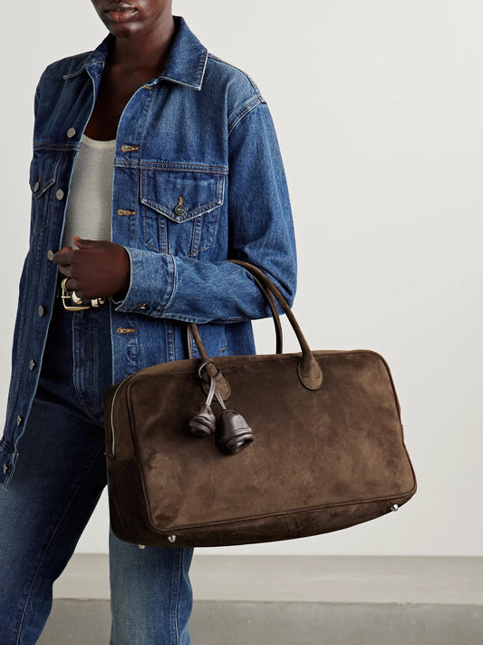 Image of Bags. Product name - Brigitte Large Leather-trimmed Suede Tote in Brown colour by brand - Magda Butrym