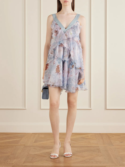 Image of Dresses. Product name - Athena Floral-print Organza Mini Dress in Violet colour by brand - Aje