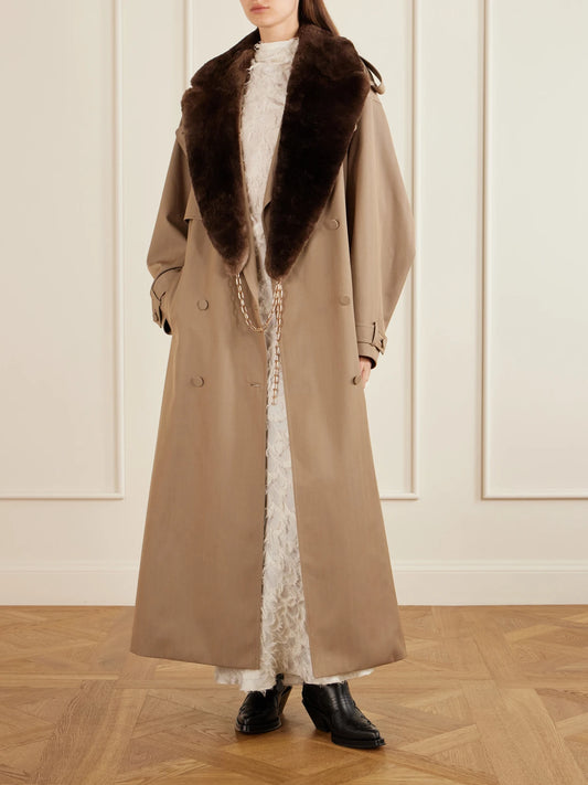 Image of Coats & Jackets. Product name - Tellus Double-breasted Virgin Wool Trench Coat in Beige colour by brand - Gabriela Hearst