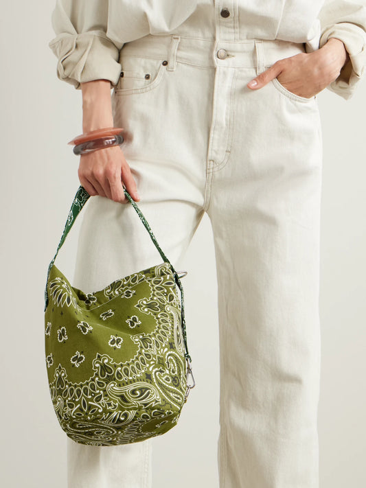 Image of Bags. Product name - Sac Seau Printed Cotton Tote in Army green colour by brand - CALL IT BY YOUR NAME