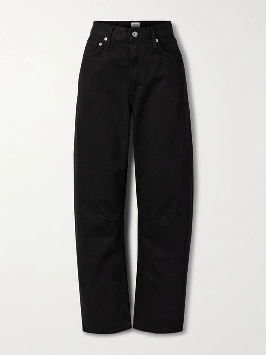 Image of Jeans. Product name - Miro Long Mid-rise Barrel-leg Jeans in Black colour by brand - Citizens of Humanity