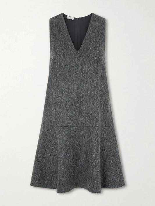 Image of Dresses. Product name - Wool-blend Mini Dress in Dark gray colour by brand - Brunello Cucinelli