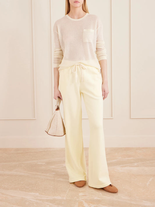 Image of a model wearing Outerwear. Product name - Wsh Crocheted Cashmere Sweater in Beige colour by brand - TWP