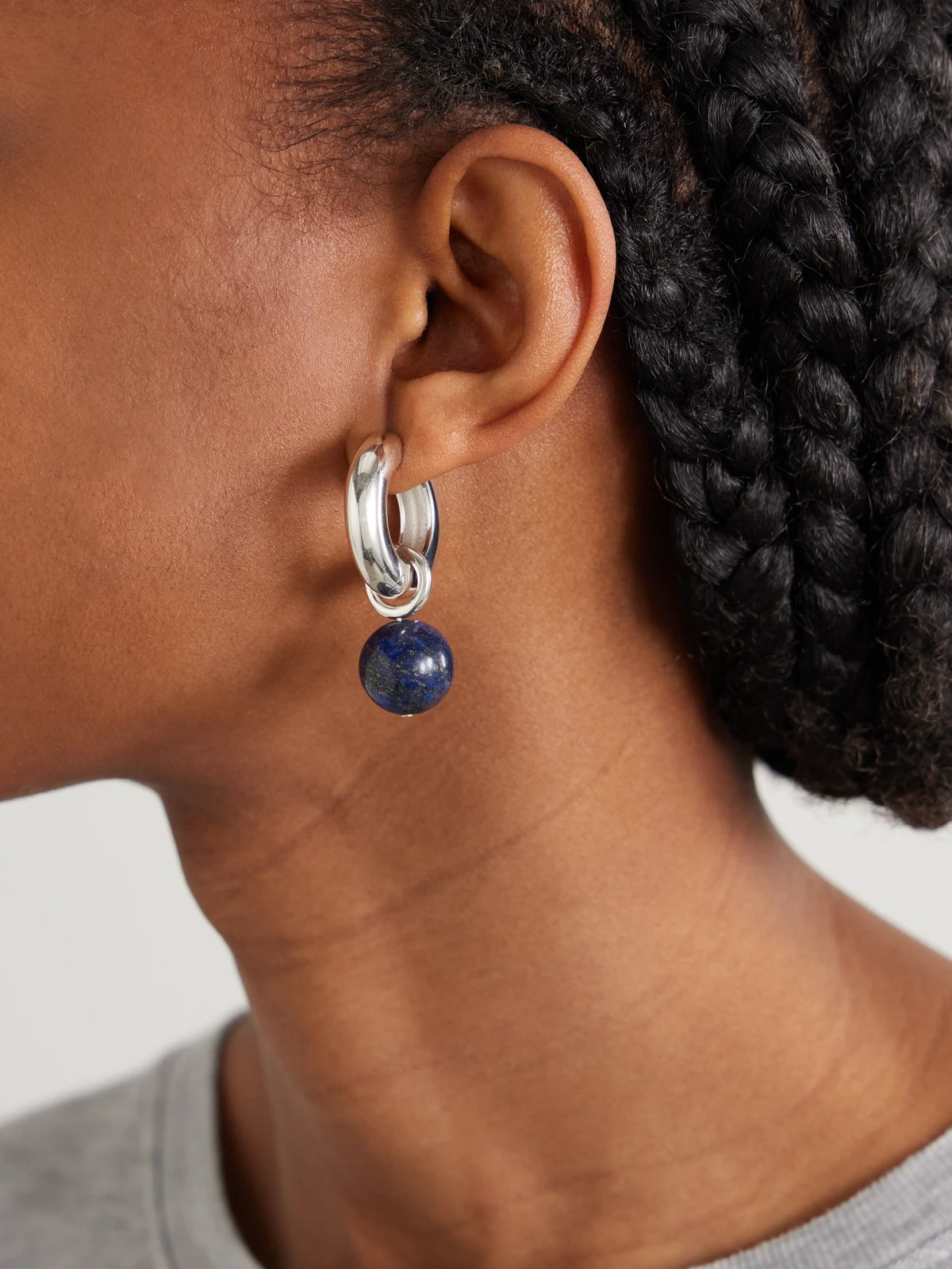 Image of Earrings. Product name - Sonia Recycled Sterling Silver Lapis Lazuli Hoop Earrings in Multi colour by brand - AGMES