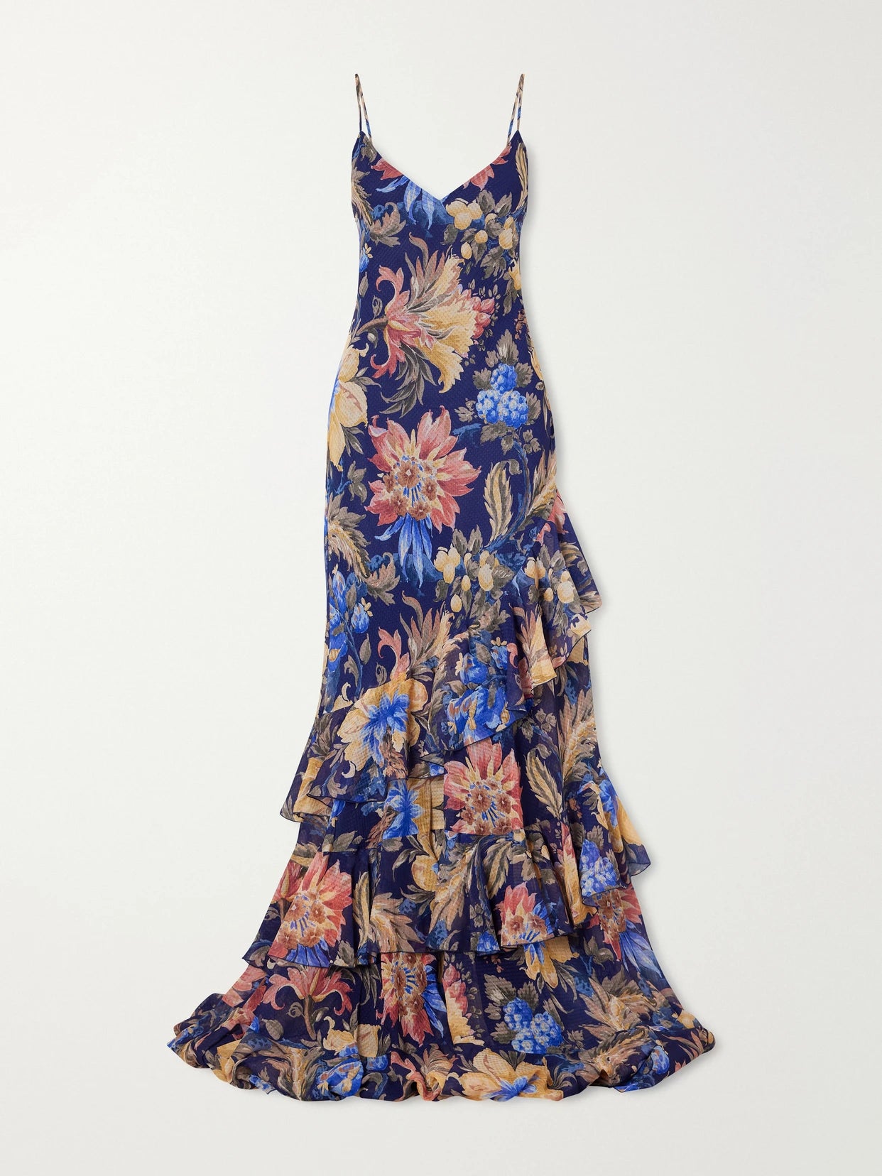 Floral-print Ruffled Crepon Maxi Dress
