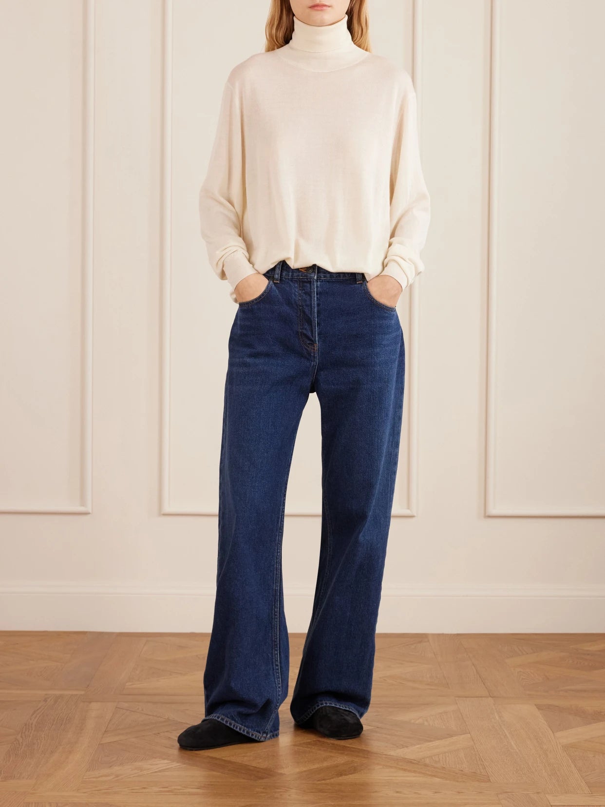 Image of Jeans. Product name - Finbar Low-rise Jeans in Mid denim colour by brand - The Row
