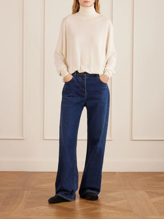Image of Jeans. Product name - Finbar Low-rise Jeans in Mid denim colour by brand - The Row