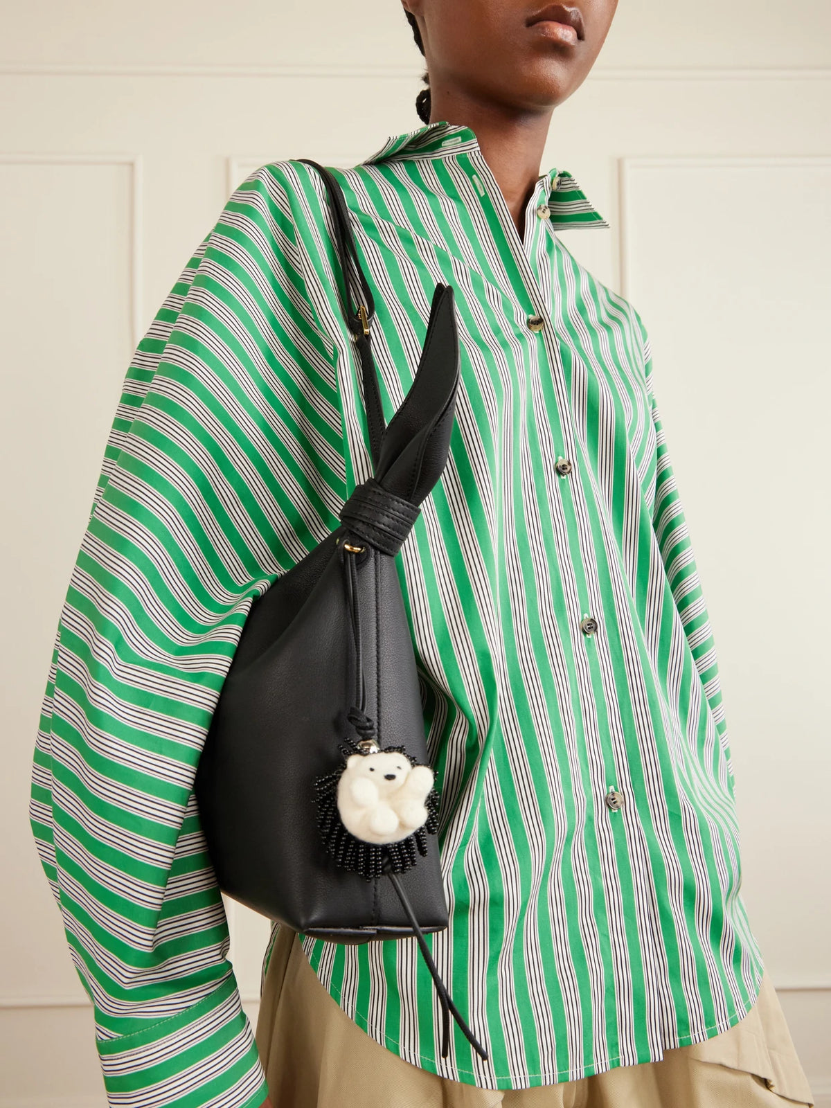 Image of Keychains. Product name - Hedgehog Bead-embellished Wool-felt And Leather Bag Charm in Multi colour by brand - LOEWE