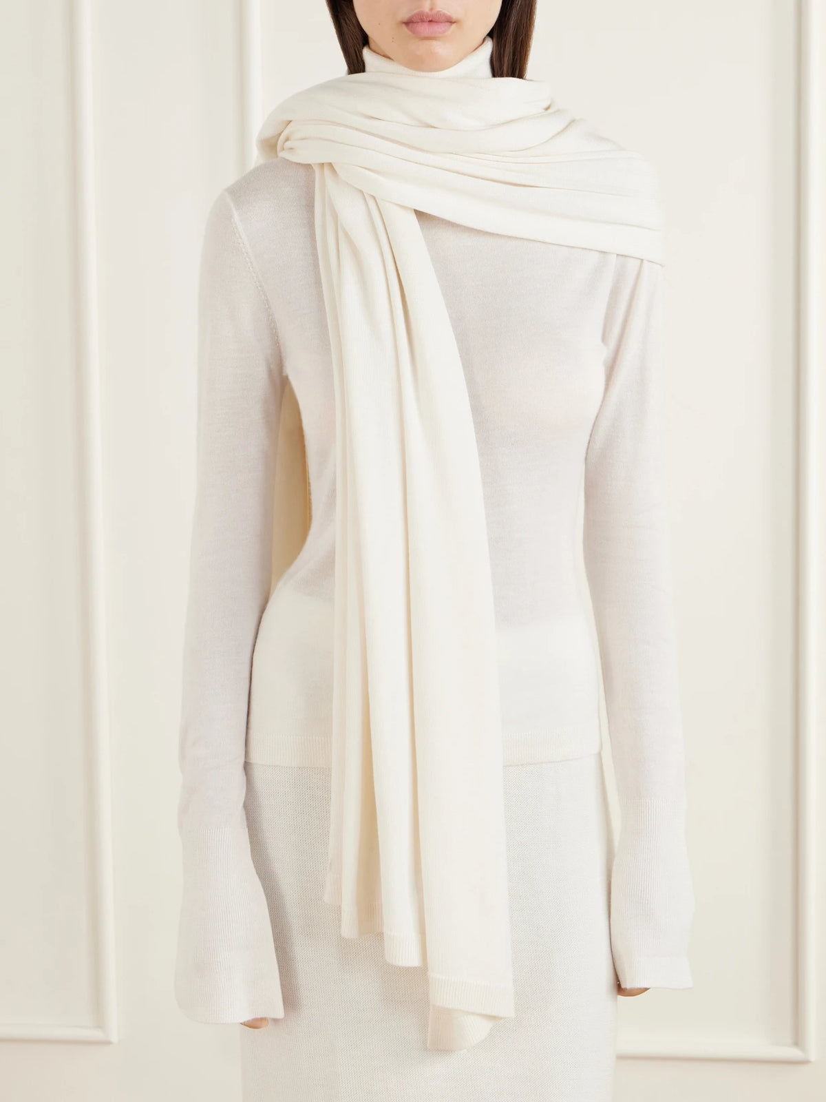 Image of Scarves & Shawls. Product name - Marie Cashmere And Silk-blend Wrap in White colour by brand - THE PARK