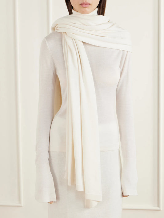 Image of Scarves & Shawls. Product name - Marie Cashmere And Silk-blend Wrap in White colour by brand - THE PARK