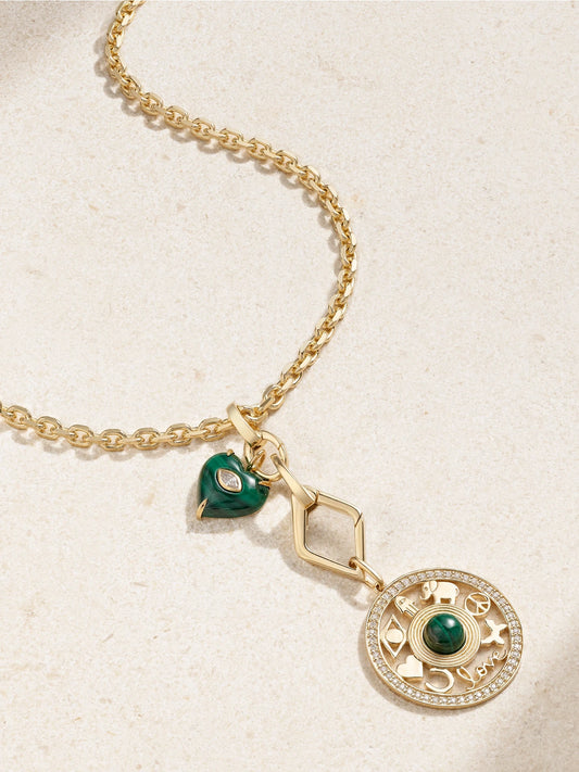Open Icon 14-karat Gold, Malachite And Diamond Necklace