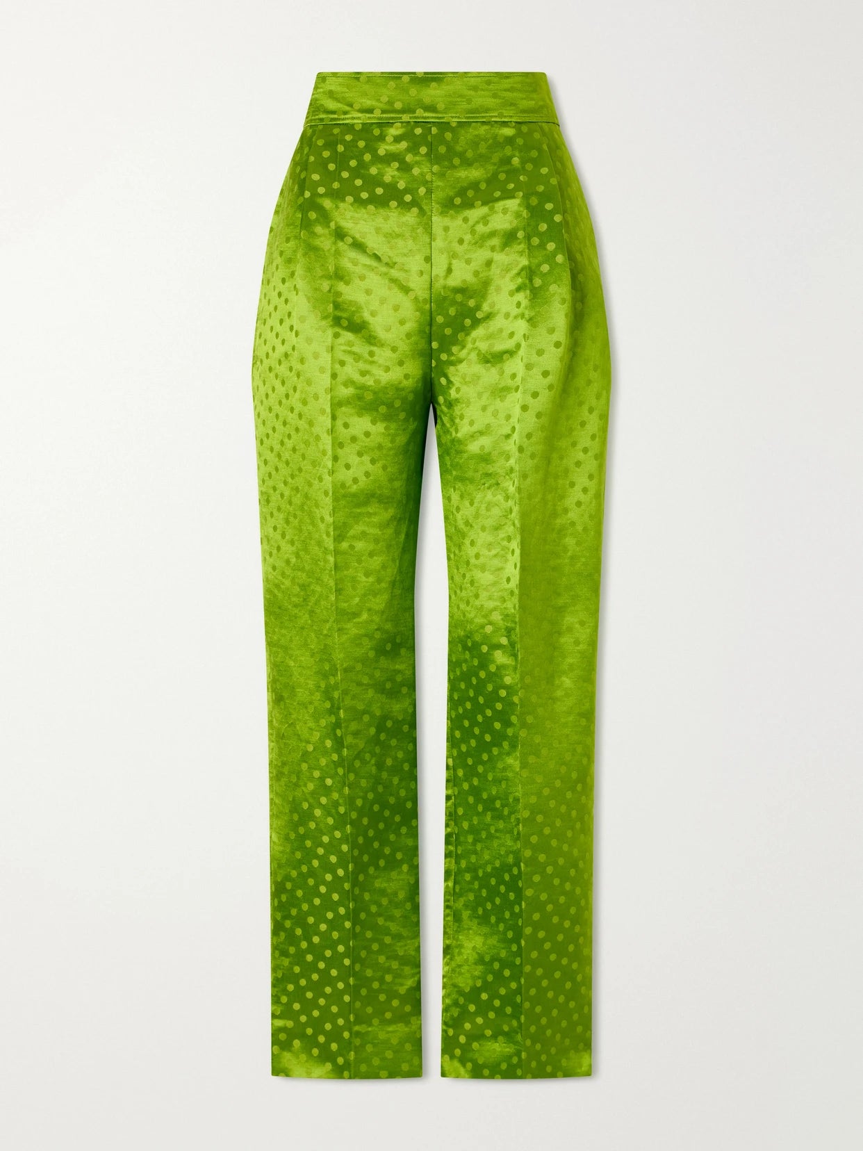 Polka-dot Jacquard Linen And Silk-blend Straight-leg Pants
