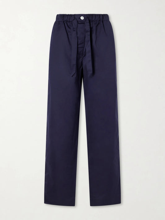 Image of Lingerie. Product name - Sateen Organic Cotton Pajama Pants in Navy colour by brand - TEKLA
