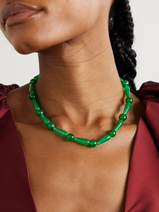 Image of Necklaces. Product name - The Depths Of Time Recycled Gold Vermeil Chalcedony Necklace in Green colour by brand - Completedworks