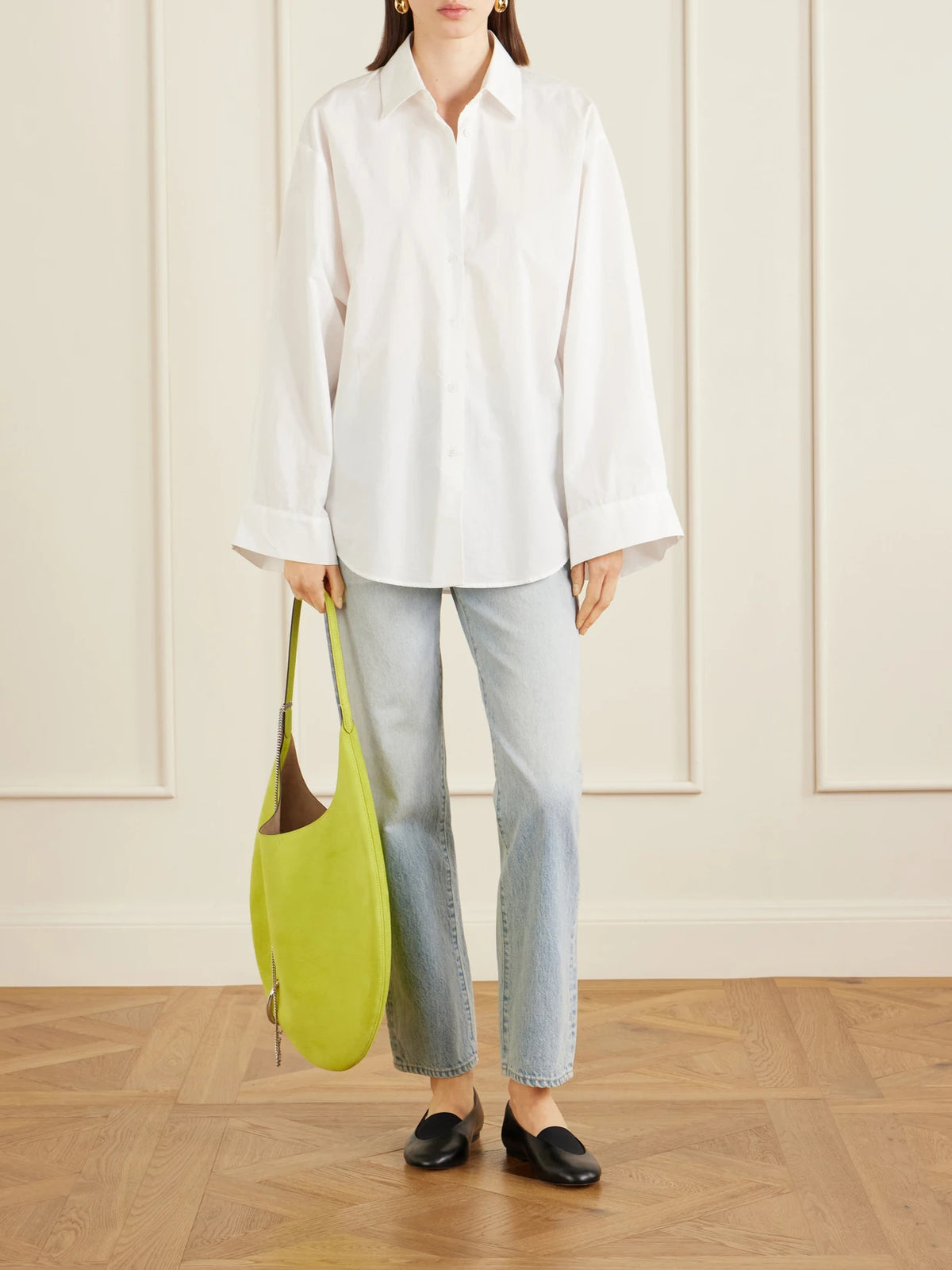 Image of Bags. Product name - Pierced Embellished Suede Shoulder Bag in Green colour by brand - Tory Burch