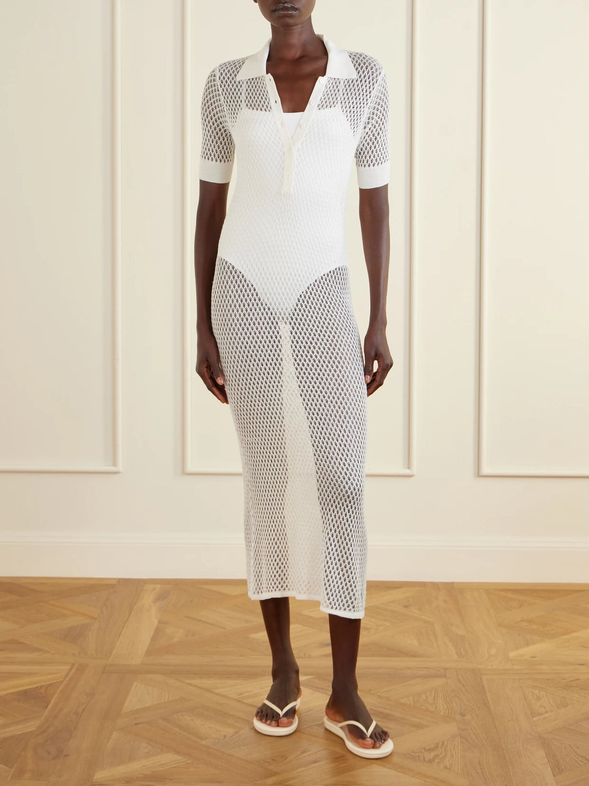 Image of Dresses. Product name - Crocheted Silk Coverup in Ivory colour by brand - Kiki de Montparnasse