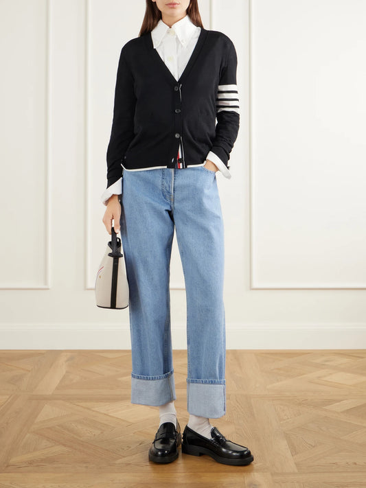 Image of Jeans. Product name - Mid-rise Straight-leg Jeans in Light denim colour by brand - Thom Browne