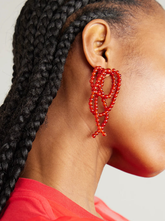 Image of Earrings. Product name - Recycled Silver Agate Beaded Earrings in Red colour by brand - Completedworks