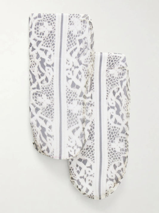 Image of Lingerie. Product name - Past Edges Lace-effect Mesh Tights in Gray colour by brand - Dilara Findikoglu