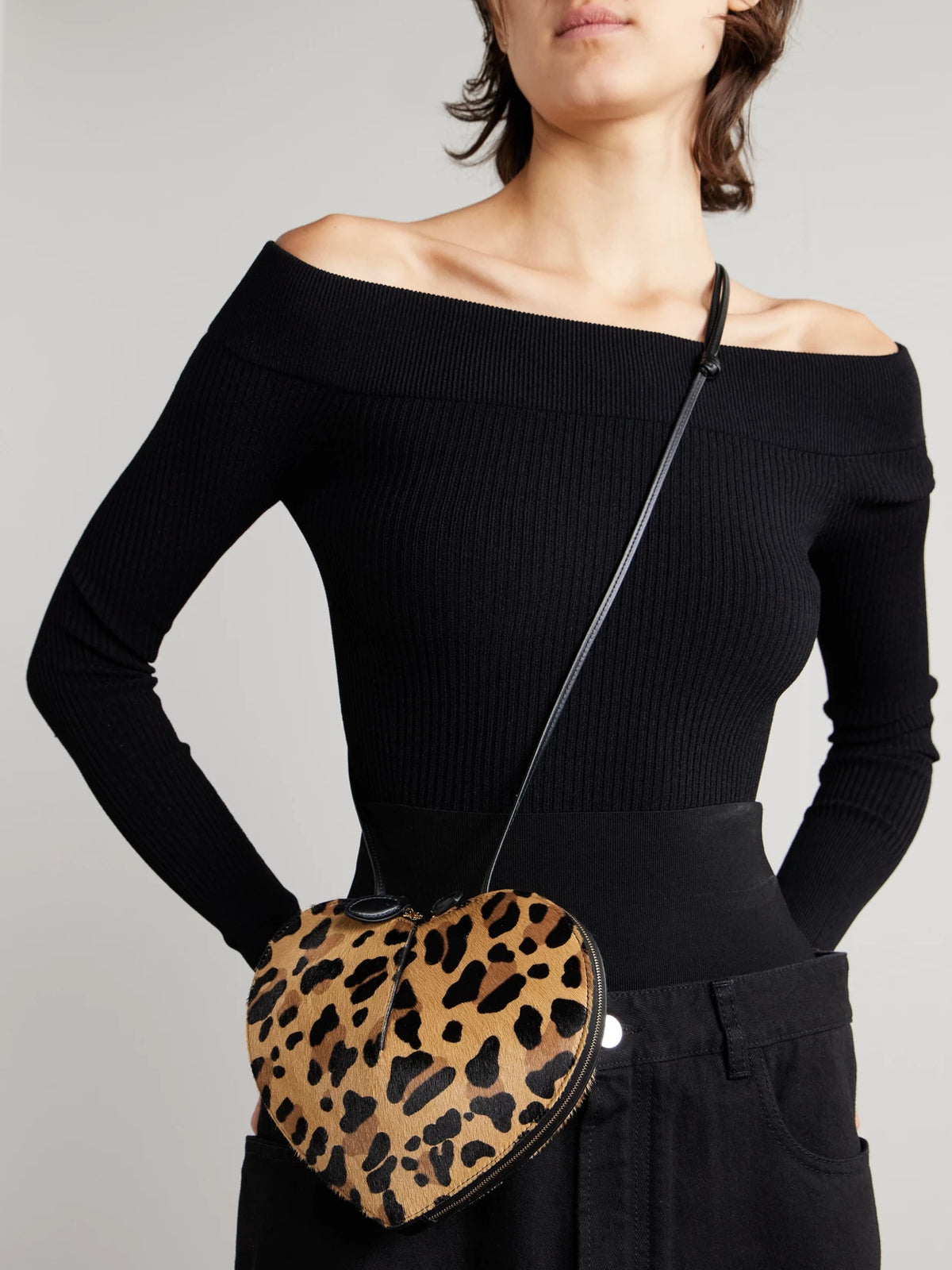 Image of Bags. Product name - Le Coeur Leopard-print Leather-trimmed Calf Hair Shoulder Bag in Leopard print colour by brand - Alaïa