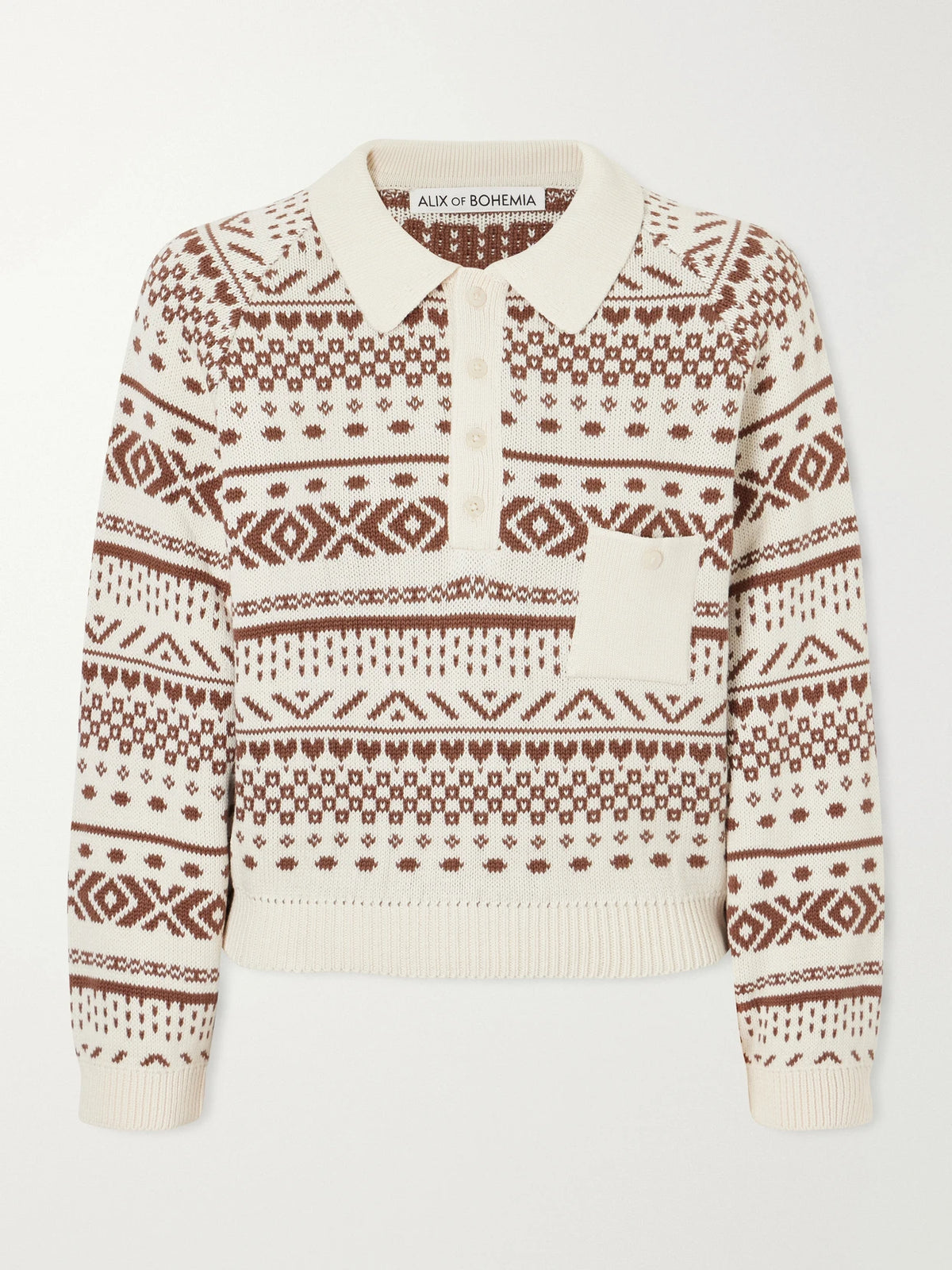 ALIX OF BOHEMIA Liza Frost Fair Isle Cotton Polo Sweater