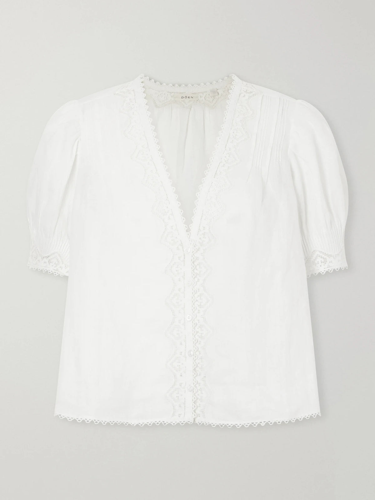 DÔEN Brigitta Lace-trimmed Pintucked Ramie Woven Blouse