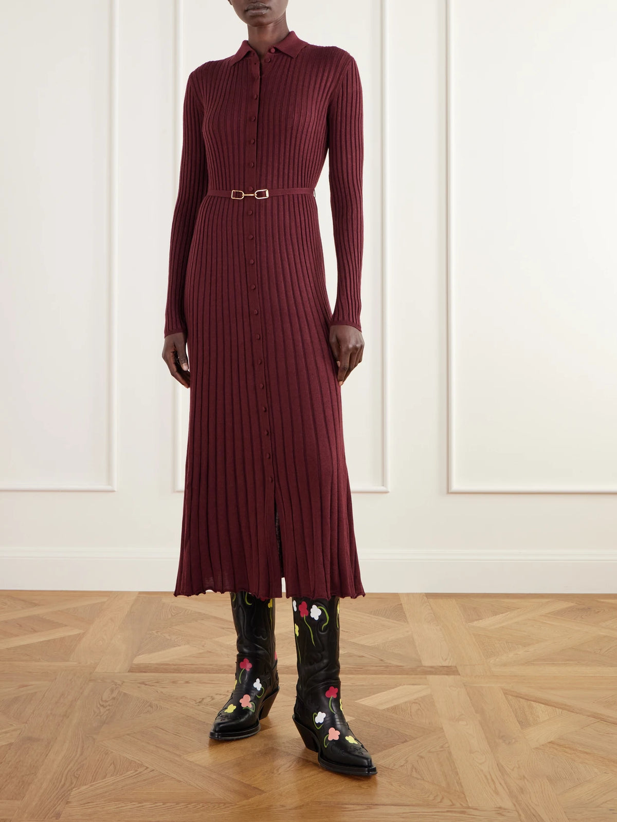 Image of Boots. Product name - Capitana 60 Hand-painted Leather Knee Boots in Black colour by brand - Gabriela Hearst