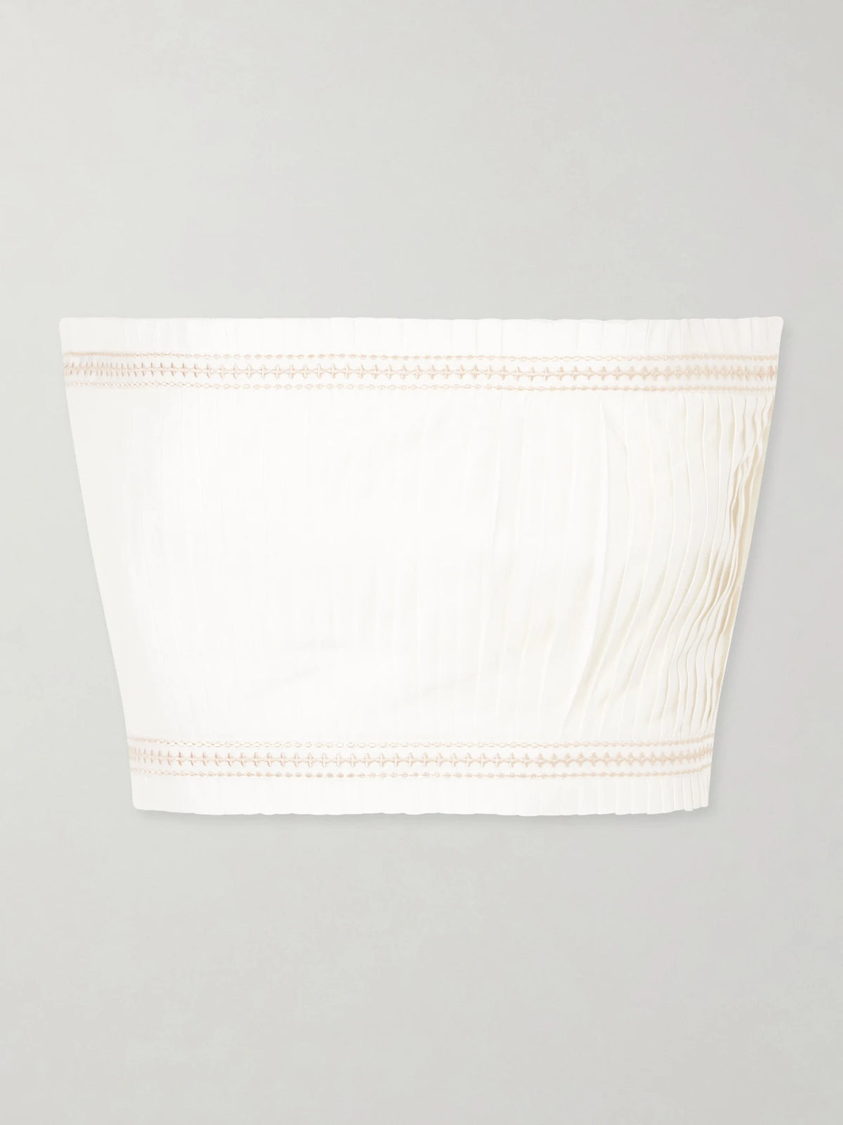 Emporio Sirenuse Flavia Strapless Cropped Embroidered Pleated Cotton-blend Top