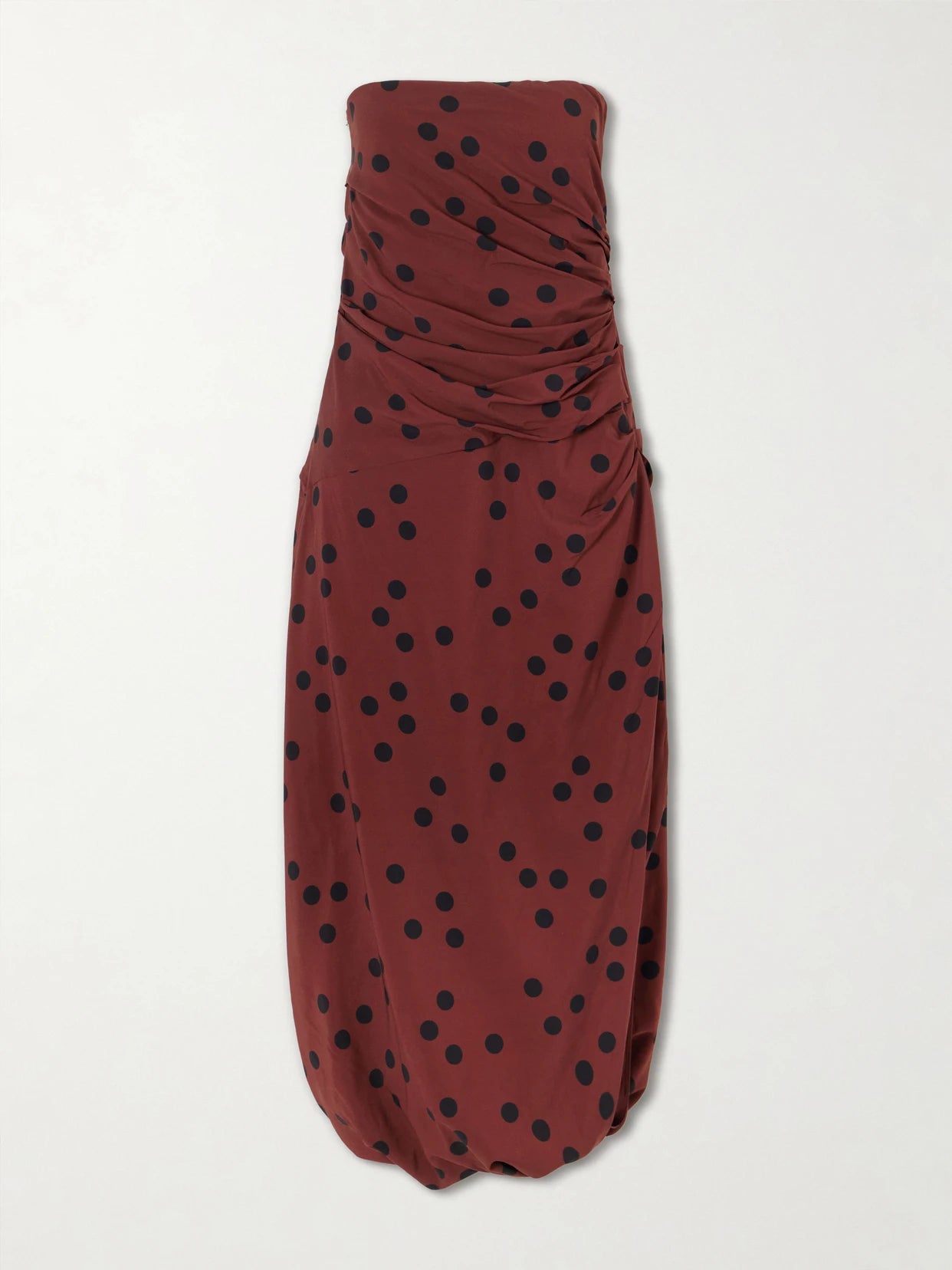 Nayara Strapless Gathered Polka-dot Crepe Midi Dress
