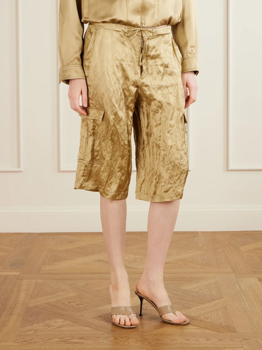 AFLALO Bromer Crinkled-satin Straight-leg Shorts