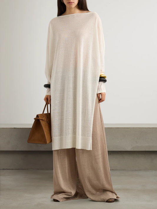 Image of a model wearing Pants. Product name - Linen And Silk-blend Pants in Taupe colour by brand - Alaïa