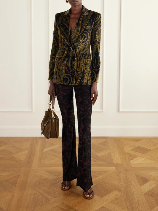 Image of Coats & Jackets. Product name - Double-breasted Paisley-print Cotton-blend Velvet Blazer in Multi colour by brand - Etro