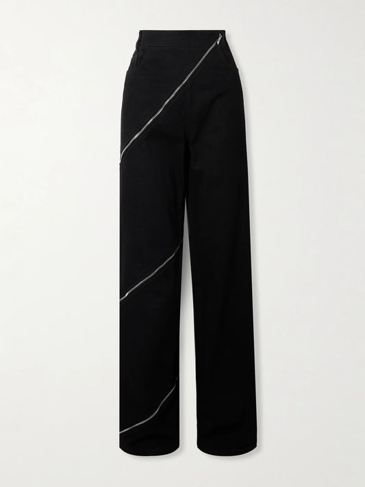 Image of Jeans. Product name - Zip-embellished Wide-leg Jeans in Black colour by brand - Alaïa