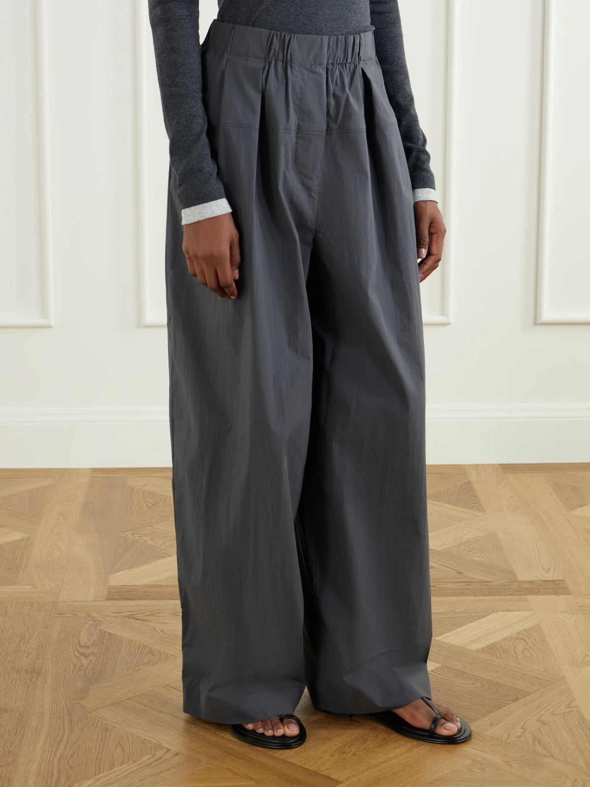 ST. AGNI Pleated Cotton-blend Shell Wide-leg Pants