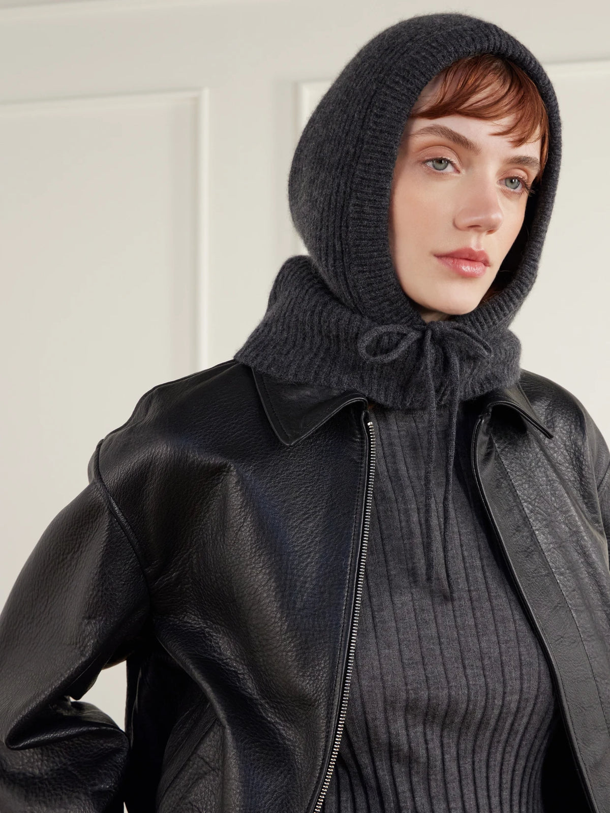 Image of Hats. Product name - Klosters Ribbed Cashmere Balaclava in Charcoal, Brown, Beige colour by brand - Arch4