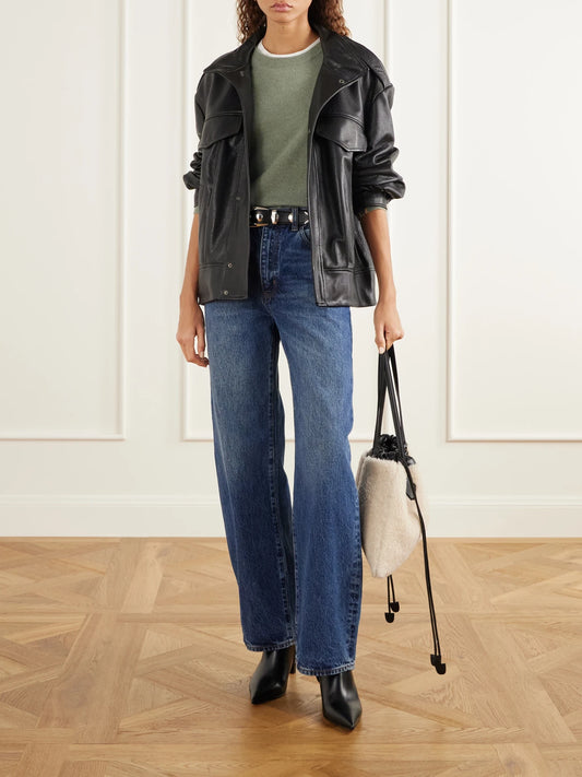 Jimmy Choo Drawstring Leather-trimmed Shearling Shoulder Bag