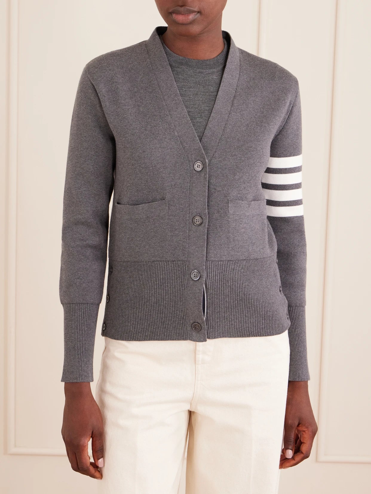 Grosgrain-trimmed Striped Cotton Cardigan