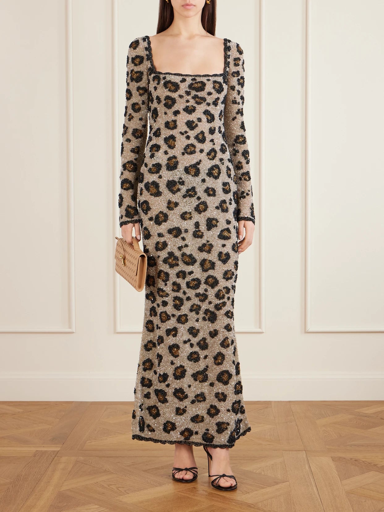 Image of Dresses. Product name - Leo Beaded Tulle Gown in Leopard print colour by brand - Clio Peppiatt