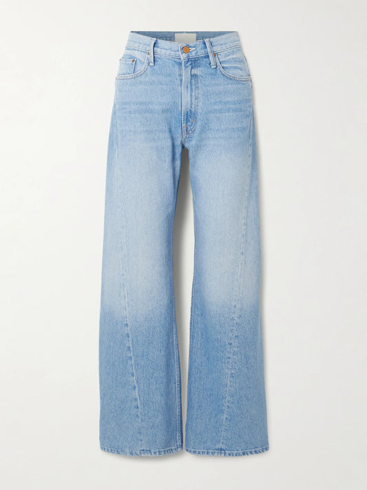 Image of Jeans. Product name - Snacks! The Lemon Twist Mid-rise Wide-leg Jeans in Light denim colour by brand - Mother