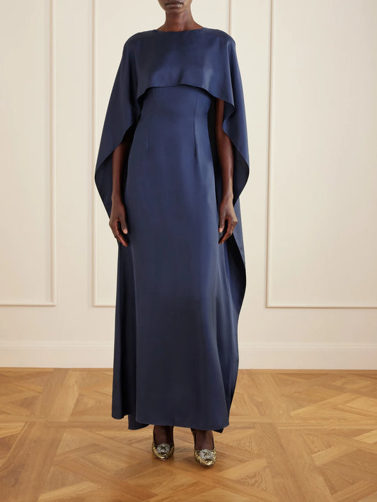 Image of Dresses. Product name - + Manolo Blahnik Alphonse Silk Gown in Navy colour by brand - Emilia Wickstead