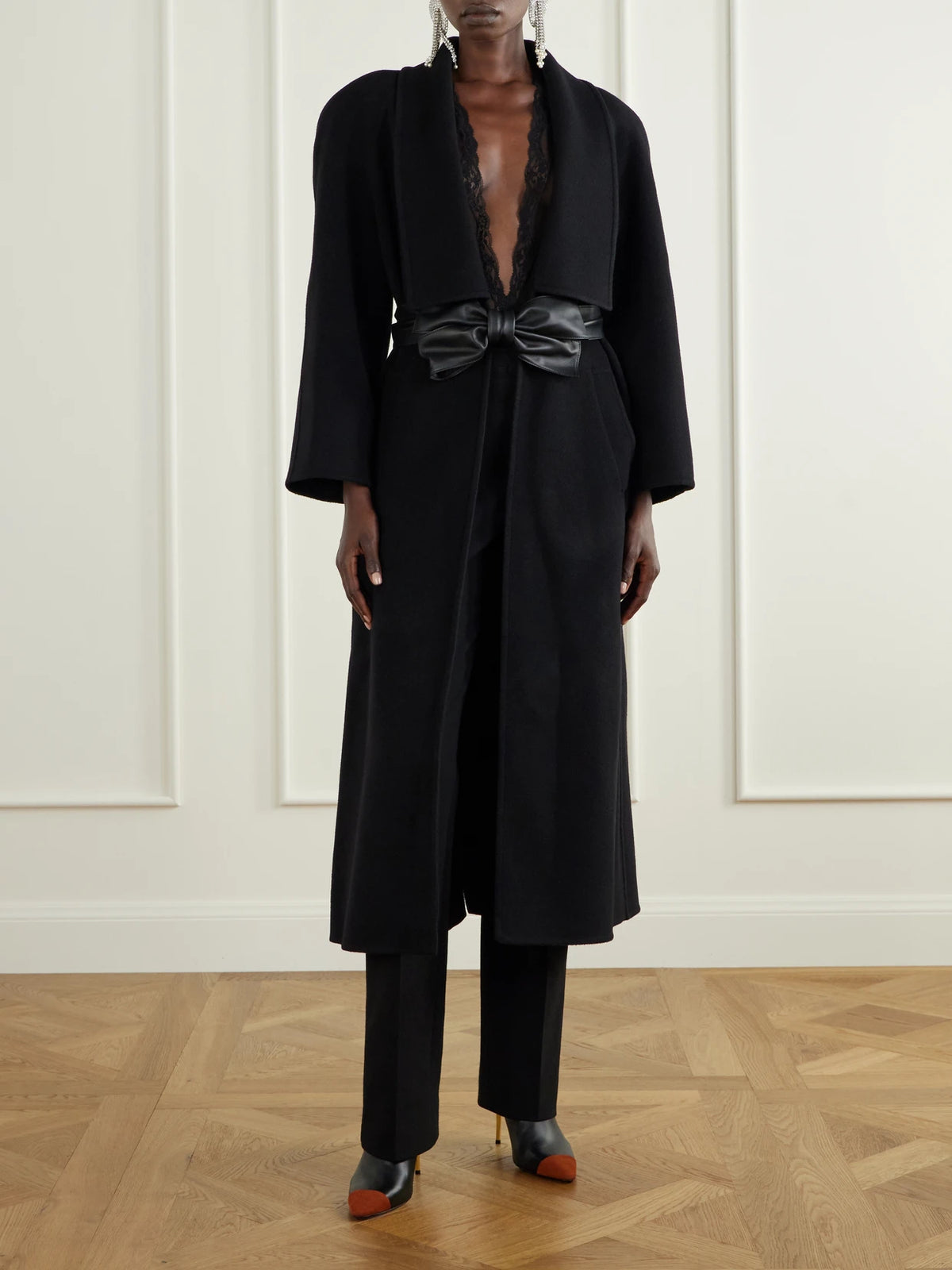 Image of Boots. Product name - Sinead Bootie 85 Suede-trimmed Leather Ankle Boots in Black colour by brand - Valentino Garavani
