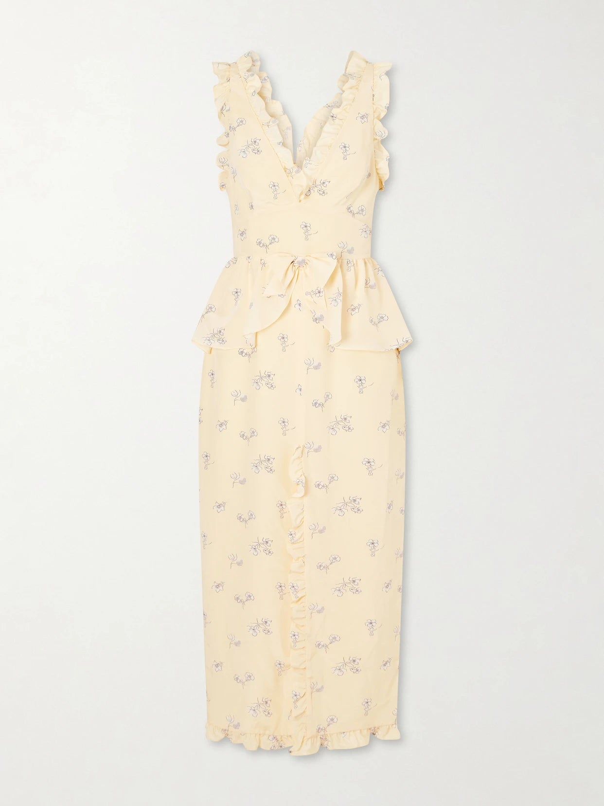 Image of Dresses. Product name - Bow-embellished Floral-print Silk Midi Dress in Yellow colour by brand - Alessandra Rich