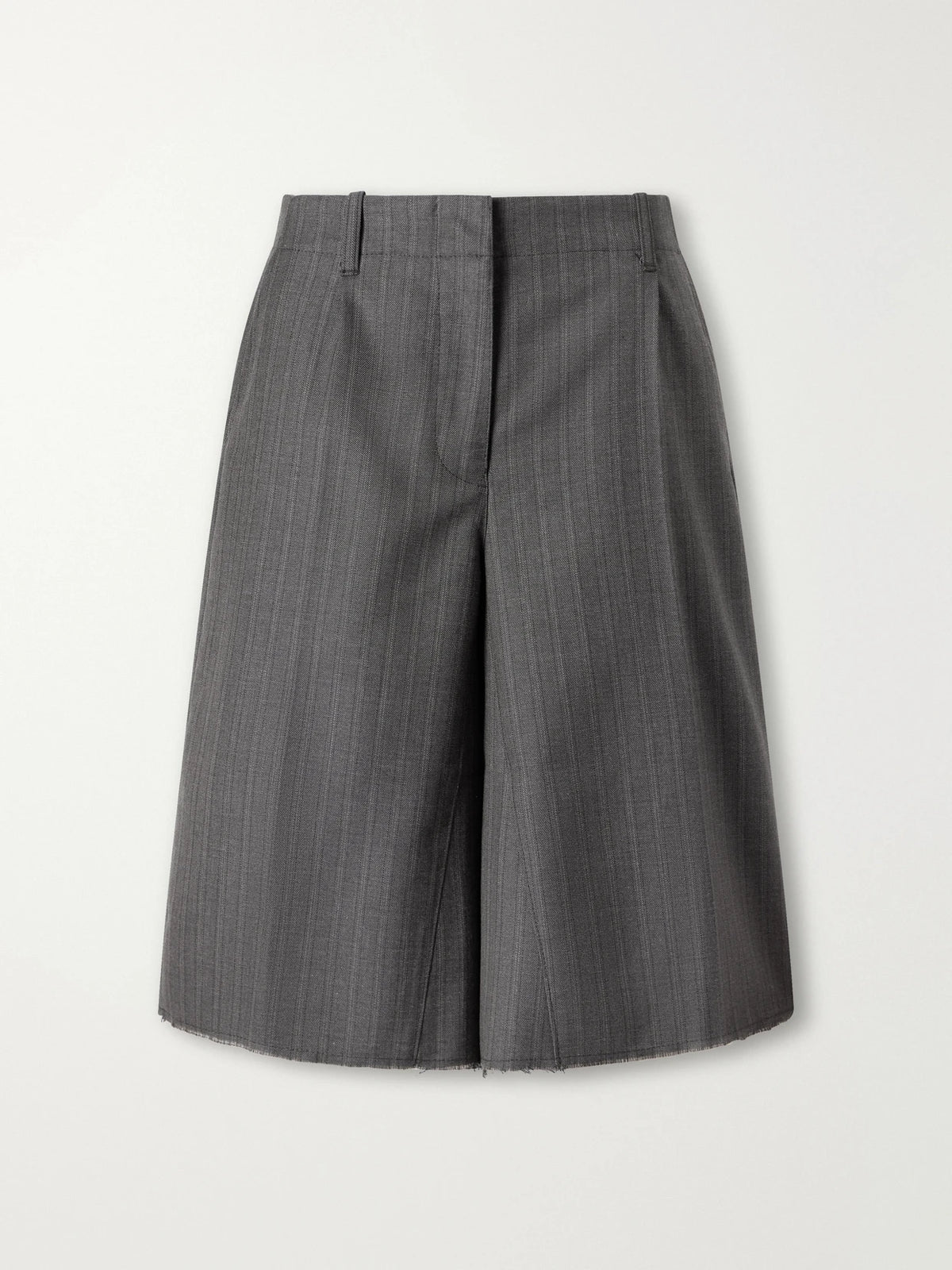Our Legacy Jumbo Distressed Pleated Striped Cotton And Wool-blend Shorts