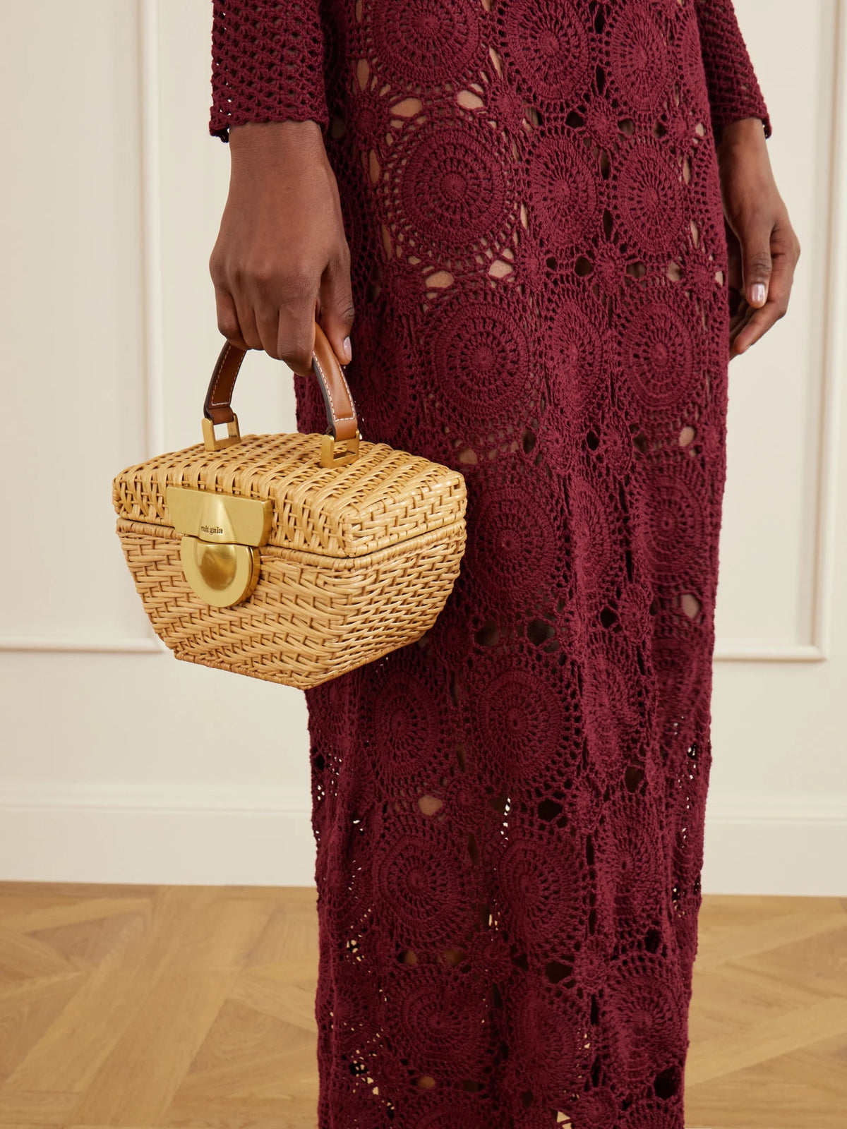 Image of Bags. Product name - Tyla Leather-trimmed Raffia Tote in Neutral colour by brand - Cult Gaia