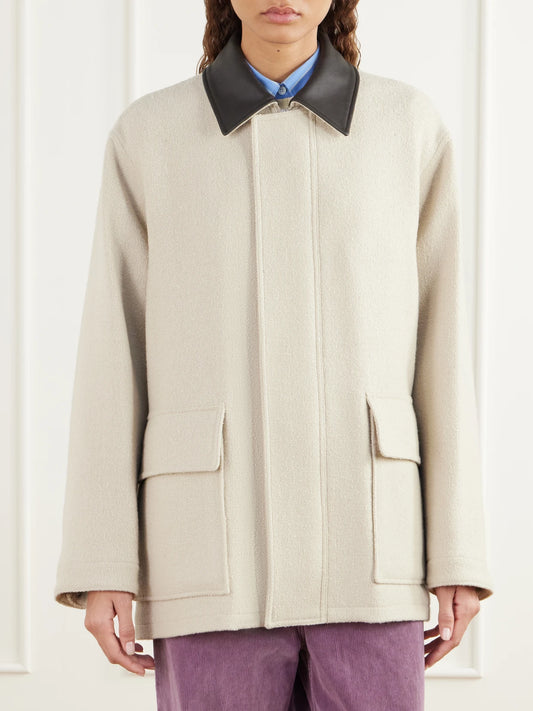 Auralee Leather-trimmed Wool-tweed Blouson Jacket