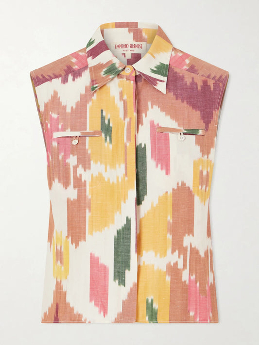 Printed Cotton And Linen-blend Tank